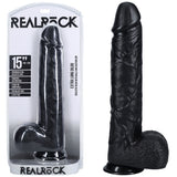 REALROCK 38cm Extra Long Dildo with Balls - Black - Black 38 cm (15'') Extra Long Dong