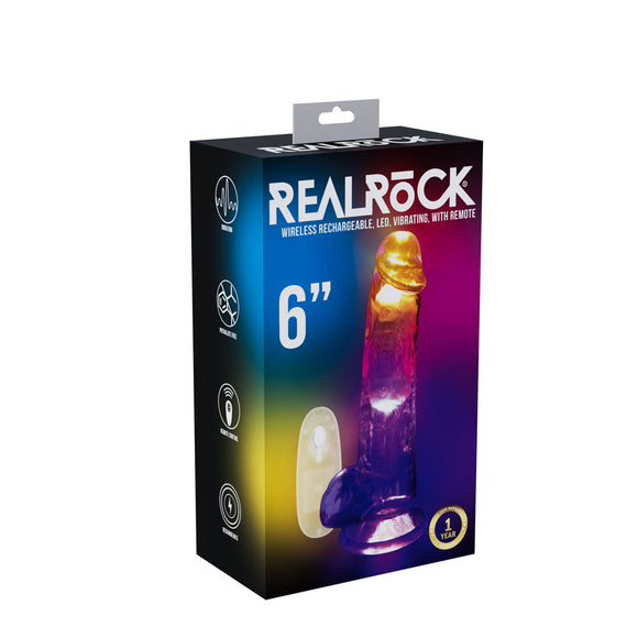 REALROCK 6 with Balls Wireless Rechargeable LED Vibrating Dong - Clear with LED 16.2 cm USB Rechargeable Vibrating Dong with Remote-REA203TRA