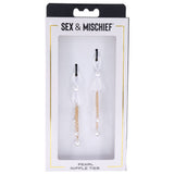 Sex & Mischief Pearl Nipple Ties - Gold/Pearl Nipple Restraints - Set of 2-SS09858