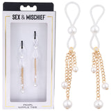 Sex & Mischief Pearl Nipple Ties - Gold/Pearl Nipple Restraints - Set of 2-SS09858