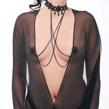 Sex & Mischief Lace Collar with Nipple Ties - Black Neck and Nipple Restraints-SS10104
