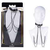 Sex & Mischief Lace Collar with Nipple Ties - Black Neck and Nipple Restraints-SS10104
