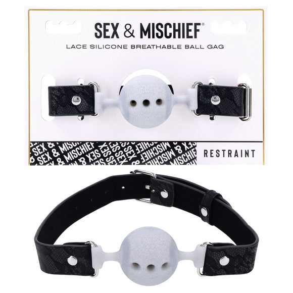 Sex & Mischief Lace Silicone Breathable Ball Gag - Black/Grey Mouth Restraint-SS10112