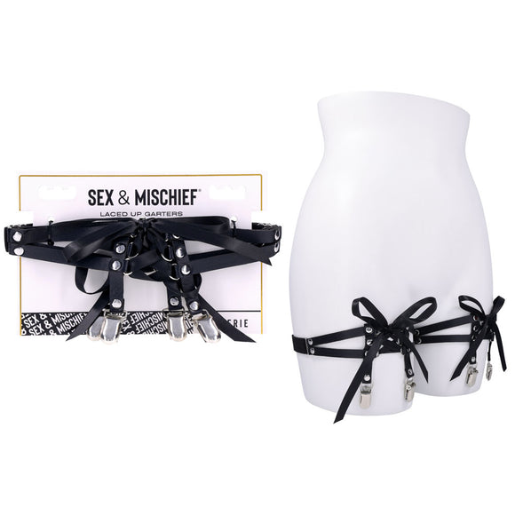 Sex & Mischief Laced Up Garters - Black Garters-SS10113