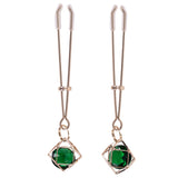 Sex & Mischief Indica Crystal Nipple Clips - Gold Nipple Clips with Emerald Gems