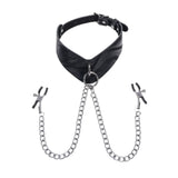 SPORTSHEETS Velvet Noir Collar & Removable Clamps - Black Neck & Nipple Restraints-SS37004