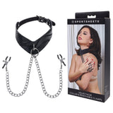 SPORTSHEETS Velvet Noir Collar & Removable Clamps - Black Neck & Nipple Restraints-SS37004