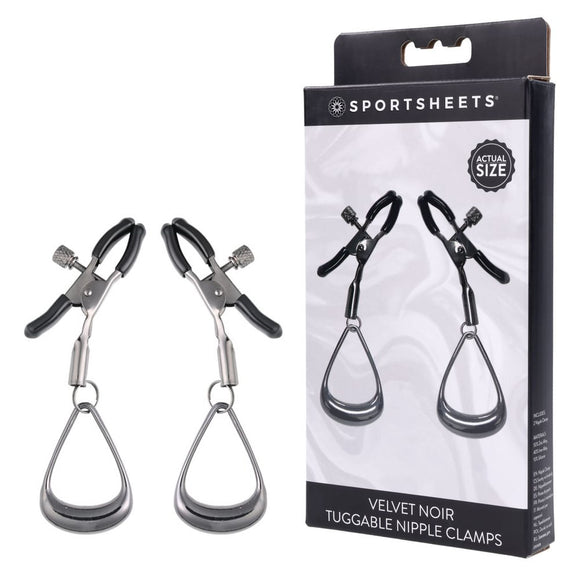 SPORTSHEETS Velvet Noir Tuggable Nipple Clamps - Gunmetal Adjustable Nipple Restraints-SS37005