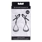 SPORTSHEETS Velvet Noir Tuggable Nipple Clamps - Gunmetal Adjustable Nipple Restraints-SS37005