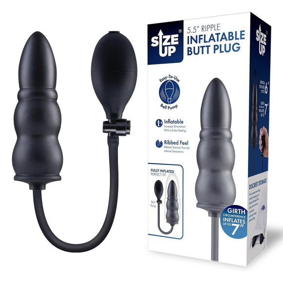 Size Up 5.5 Inch Ripple Inflatable Butt Plug - Black 15.2 cm Inflatable Butt Plug-SU108