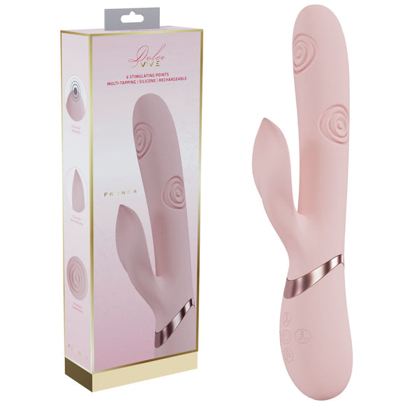 VIVE Fronda - Pink - Pink 25 cm USB Rechargeable Tapping Rabbit Vibrator-VIVE064PNK