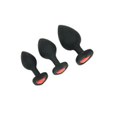 WhipSmart Heartbreaker 3PC Silicone Crystal Heart Anal Training Set - Black Butt Plugs with Heart Gem Bases - Set of 3 Sizes-WS1040