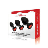 WhipSmart Heartbreaker 3PC Silicone Crystal Heart Anal Training Set - Black Butt Plugs with Heart Gem Bases - Set of 3 Sizes-WS1040