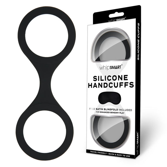 WhipSmart Silicone Handcuffs - Black - Black Restraint with Bonus Blindfold-WS1500