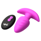 Rotating & Vibrating Silicone Butt Plug w/ Remote (Purple)-AH489-PUR