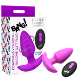 Rotating & Vibrating Silicone Butt Plug w/ Remote (Purple)-AH489-PUR