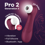 Satisfyer Pro 2 Gen 3 with Liquid Air Vibration and Bluetooth Wine Red