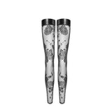 Tulle Stockings w Patterned Flock Embroidery & Power Wetlook Band