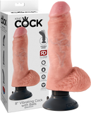 8" Vibrating Cock With Balls (Flesh)